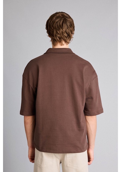 Defacto Loose Fıt Slogan Baskılı Sweatshirt Kumaşı Polo Yaka Tişört F8676ax26spbn151 Kahve-bn151