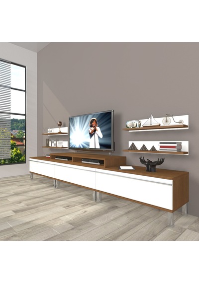 Decoraktiv Ekoflex 270r Mdf Krom Ayaklı Tv Ünitesi Tv Sehpası - Ceviz Beyaz Ahşap - Beyaz Decoraktiv Ekoflex 270r Mdf Krom Ayaklı Tv Ünitesi Tv Sehpası - Ceviz Beyaz Ahşap - Beyaz