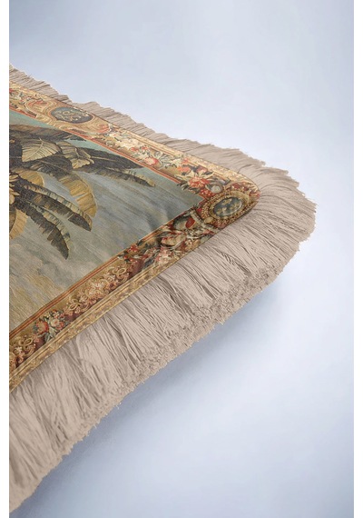 Barok Dokulu Saçaklı Yastık Kılıfı - Tropikal Vintage Bahçe Klasik Bej Püsküllü Kırlent Kılıfı Soluk Nane Yeşili Barok Dokulu Saçaklı Yastık Kılıfı - Tropikal Vintage Bahçe Klasik Bej Püsküllü Kırlent Kılıfı Soluk Nane Yeşili