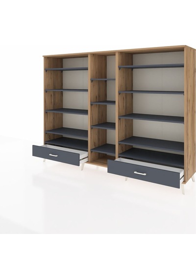 Hyperion Dolap 14 Raflı 2 Çekmeceli 220x44x163 Çam-antrasit Çam-antrasit