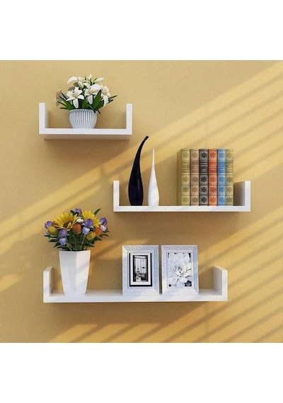 Tuliplife Dekoratif Beyaz Uçan Duvar Rafı Beyaz