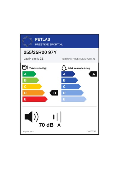 Petlas 255/35 R20 97Y XL Prestige SPort Yaz Lastiği 2026