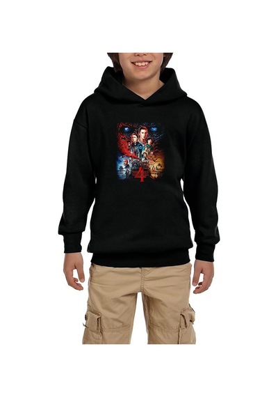 Zepplin Giyim Stranger Things Home Siyah Çocuk Kapşonlu Sweatshirt