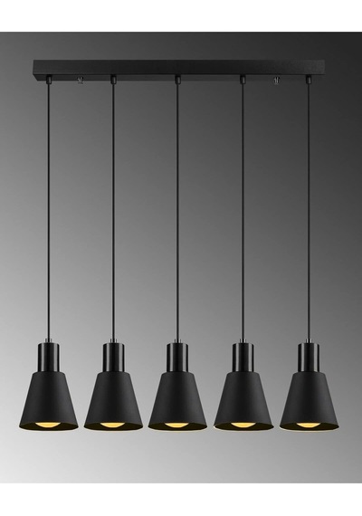 Modavize Trend Özel Tasarım Salon - Mutfak - Cafe Modern Metal Siyah 5 Li Sıralı Sarkıt Avize Siyah 80 X 130 Diğer