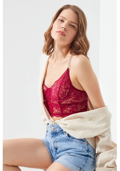 Cottonhill Vişne Dantelli Zincir Detay Ayarlanabilir Askılı Büstiyer Bralet