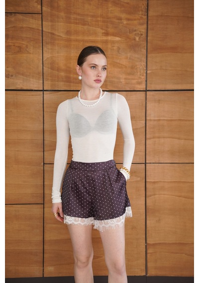 Verymoda Dantel Detaylı Puanttiyeli Saten Şort D2960 Kahve