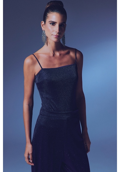 Sateen Simli İp Askılı Bodysuit - Lacivert-135299 Lacivert