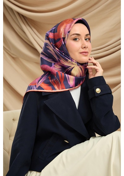 Silk Home Twill İpek Eşarp - 11480-64 Morcivert Turuncu