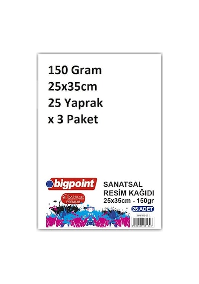 Bigpoint Sanatsal Resim Kağıdı 150 Gram 25x35cm - 25 Yaprak X 3 Paket