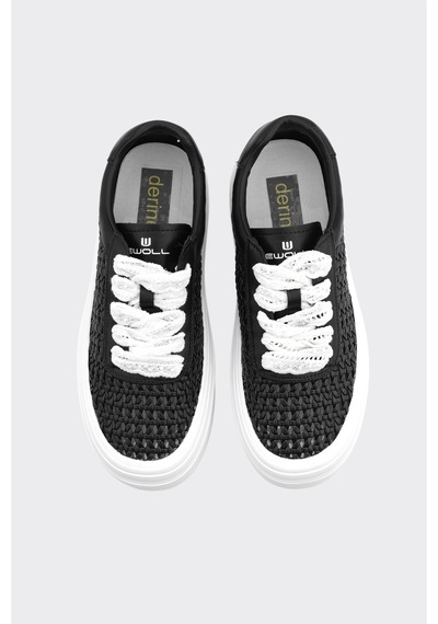 Derinet Örgü Desenli Kadın Sneaker Siyah Siyah