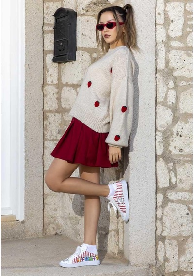 Kadın Vegan Deri Beyaz Sneakers - Days Till Christmas Tasarım Çok Renkli