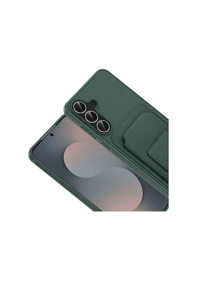 Vendas Samsung Galaxy Uyumlu S25 Fe Kılıf Kartlıklı Tpu Zore Bikart Kapak + Cam Ekran Koruyucu Koyu Yeşil