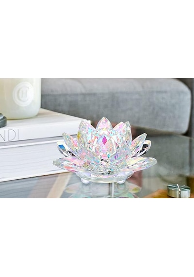 Chacha Home Kristal Nilüfer Çiçeği Obje & Mumluk - Lüks Cam Lotus Sehpa Ve Konsol Dekoru 15 Cm / 10 Cm / 8 Cm / 6 Cm Mini