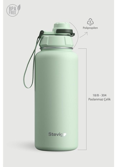 Stevig 1 Hand Leak-proof Sızdırmaz Çelik Termos 1000 Ml Smoke Green St-218 Su Yeşili