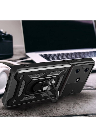 Tecno Spark 10c Kılıf Magnetik Standlı Kamera Korumalı Sürgülü Vega Kapak - Mavi Mavi