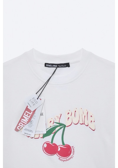 Grımelange LAZZIAR Kadın Oversize Bisiklet Yaka Beyaz T-Shirt