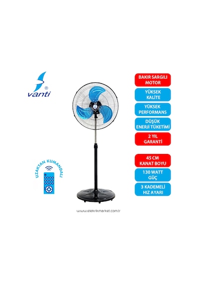 Vanti 130 Watt Kumandalı Sanayi Tipi Ayaklı Vantilatör 46cm 18inç Kcf276k