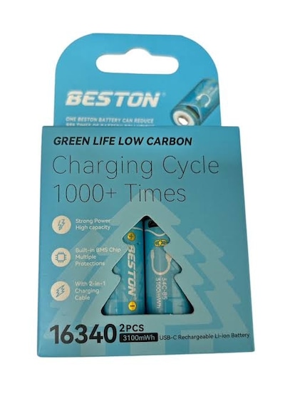 Cr123a 16340 3.7v 850mah Şarjlı Li-ion Pil Usb Kablolu 2'li Ambalaj