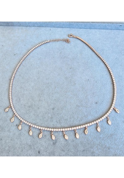 Sarkık Damla Taşlı 2 Mm Suyolu Zincirli Gümüş Kolye Rose Gold