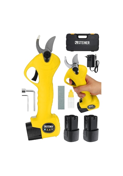 Steiner 128 Vf 10 Ah Kömürsüz Motor Akülü Bağ Makası Çantalı Sarı