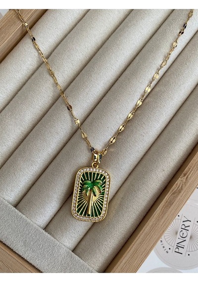 Pinery Jewels Palmiye Kararmaz Çelik Kadın Gold Kolye Altın