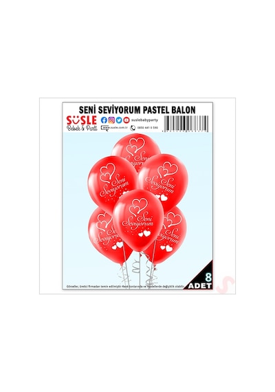 Seni Seviyorum Baskılı Pastel Balon, 30cm X 8 Adet