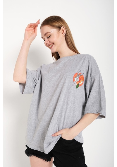 Flood Of Style Bugs Bunny Baskılı Gri Oversize Tshırt
