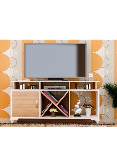 Tv Ünitesi Kamer Tasarım Beyaz Teak