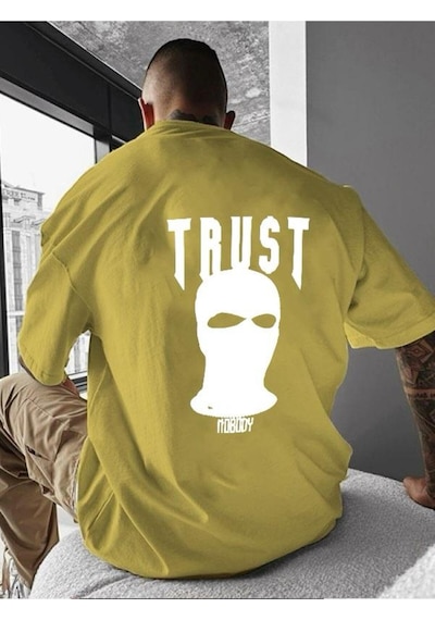 Trust Baskılı Oversize Tişört Sari