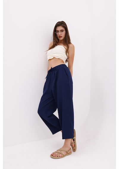 Genius Store Kadın Şalvar Cepli Ayrobin Şalvar Pantolon Ayarlanabilir Beli Lastikli Pantolon Kadın-şalvar Lacivert