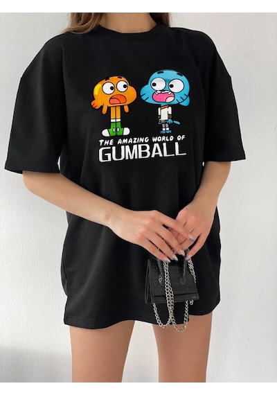 Startmore Garalio Unisex Oversize Gumball Baskılı T-shirt Siyah
