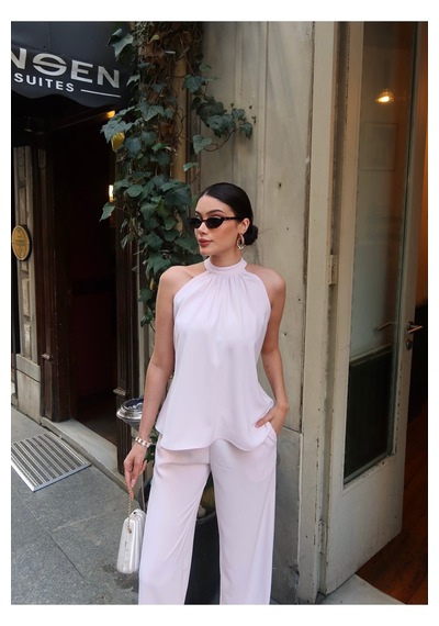 Kechi Woman Linda Twil Kumaş Halter Yaka Takım Pembe