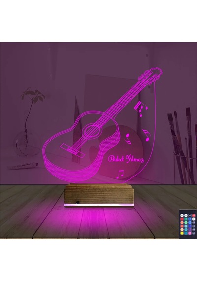 Luvivia Klasik Gitar Müzik Nota Kişiye Özel 3d Lamba - Masa Gece Lambası V2 Şeffaf