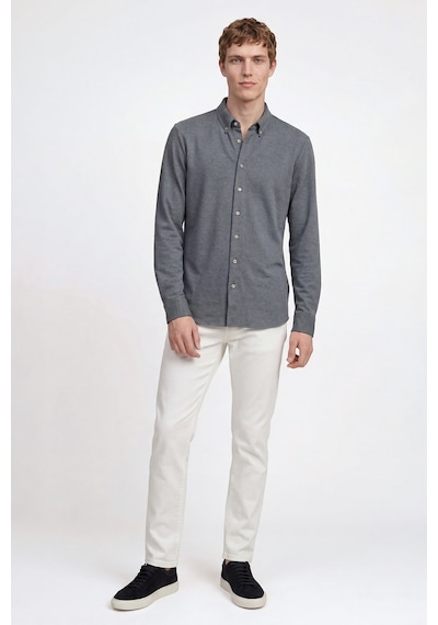 AC&Co / Altınyıldız Classics Erkek Indıgo Pamuklu Tailored Slim Fit Dar Kesim Düğmeli Yaka Örme Gömlek Indigo
