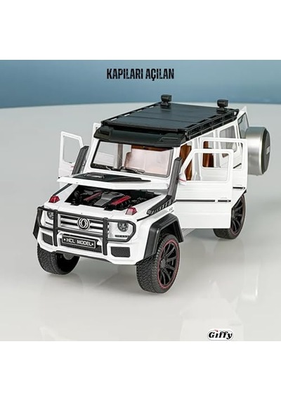 Mercedes G Seri Arazi Aracı Die Cast Model Kutulu Buhar Atan Çek Bırak Full Fonksiyon Kapıları Açılan 1:22 Ölçek Model Araba Kutulu Koleksiyonluk Ürün Beyaz