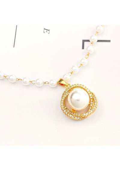İnci Kolye İnci Ve Zirkon Detaylı Kadın Kolye Gold 45cm Altın - Beyaz