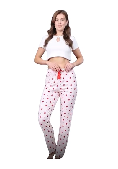 Pijama Altı Modal Ring Viskon Kumaş Çilek Desenli-pembe