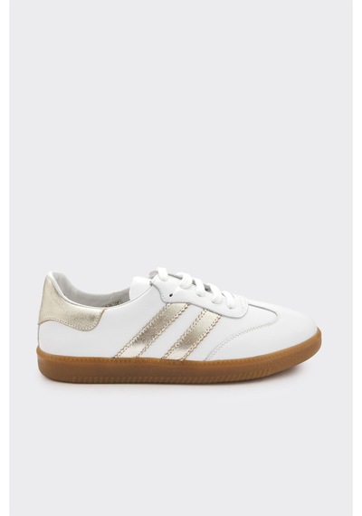 Derinet Comfort Taban Hakiki Deri Kadın Sneaker Beyaz Altın Beyaz Altın