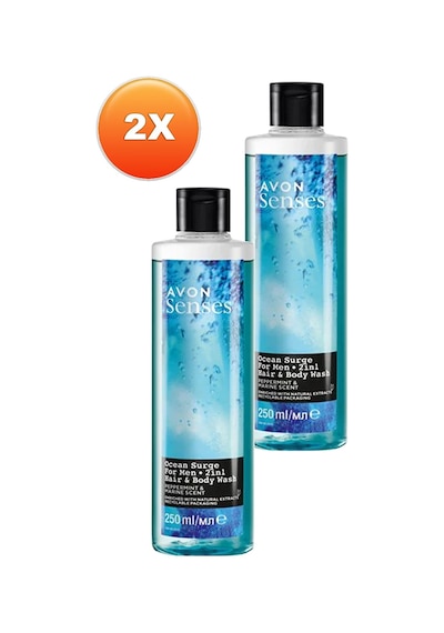 Avon Senses Ocean Surge Nane Ve Deniz Kokulu Saç Ve Vücut İçin Erkek Duş Jeli 2 x 250 ML