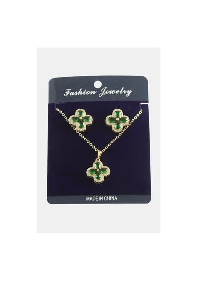 Çiçek - 567 - Zirkon Taşlı Set - Nazblsmm - Kolye Yeşil