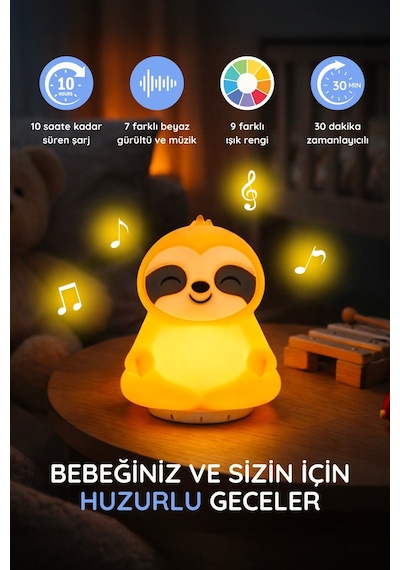 Lunora Beyaz Gürültü Makinesi Bebek Uyku Cihazı 7 Ses 9 Renk Gece Lambası Ekru Ekru