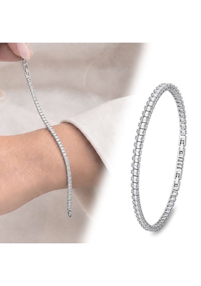 4mm Zirkon Taşlı Ayarlanabilir Su Yolu Kadın Bileklik Gümüş