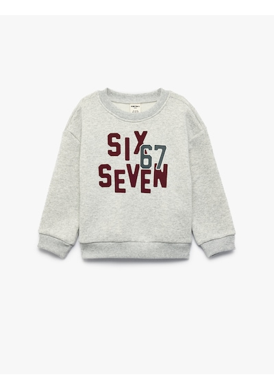 Koton Baskılı Uzun Kollu Bisiklet Yaka Oversize Sweatshirt Gri Melanj 7wmb10120tk