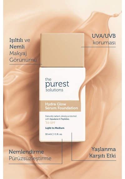The Purest Solutions Nemlendirici & Canlandırıcı Serum Fondöten SPF 50+, 30 ml – Açık / Orta Ton