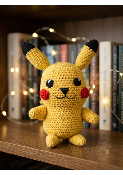 Pokemon Pikachu Amigurumi Örgü Oyuncak - Anime Hediyelik Figür 20 Cm