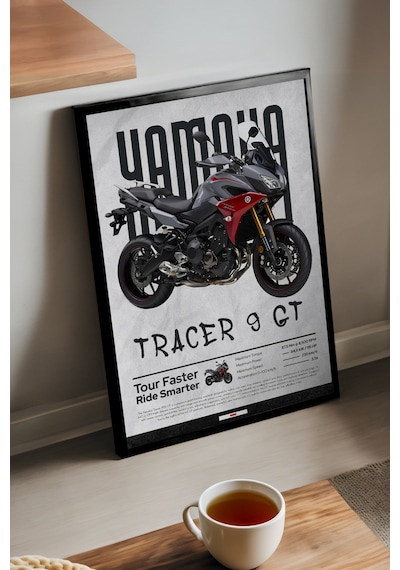 Tracer 9 Gt Siyah Ahşap Çerçeveli Poster, Motosiklet Duvar Tablosu