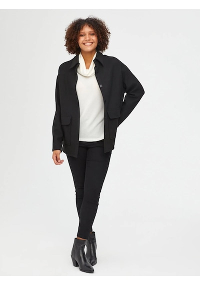 Faik Sönmez Oversize Midi Gömlek Yaka Kadın Ceket - Minimalist Tarz Siyah