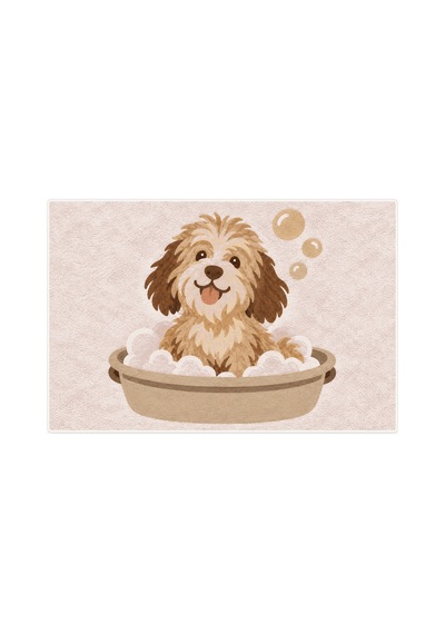 Kartela Halı Köpek Desenli Banyo Paspası Gül Kurusu Kaymaz Taban Makinede Yıkanabilir 50x75 Cm