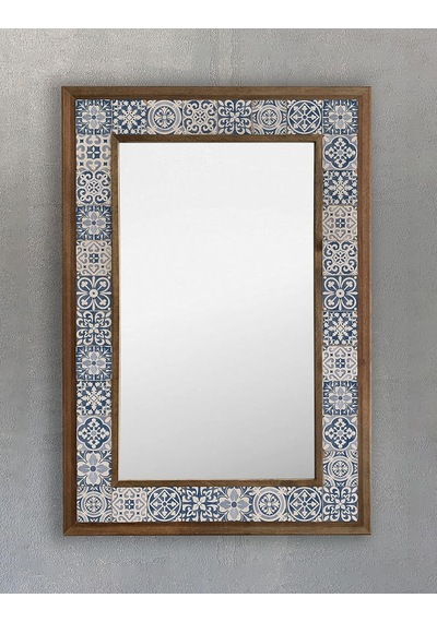 Tr Oscar Stone Decor Masif Çerçeveli Mozaik Taş Mermer Ayna 43 Cm X 63 Cm Seramik Desenli-dresuar Aynası Diğer