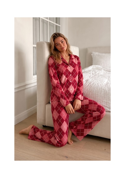 Fit Women Kadın Bürümcük Tam Boy Kırmızı Pijama Takımı